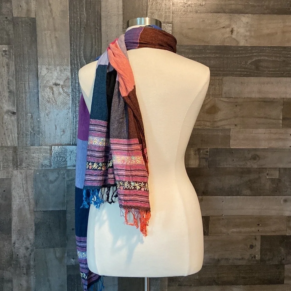Rainbow patchwork scarf floral embroidery quiet luxury resortwear glam vacation